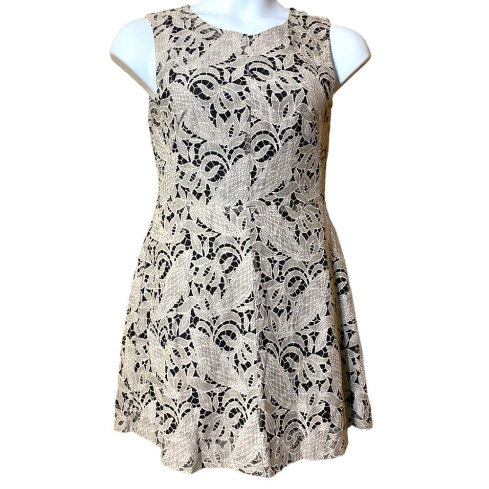 H&M black and white lace fit and flare mini length dress - women's size 10